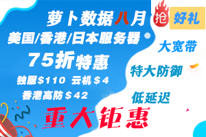萝卜数据八月特惠，香港500G高防服务器$42，云机低至＄4和独服$110，可选香港/日本